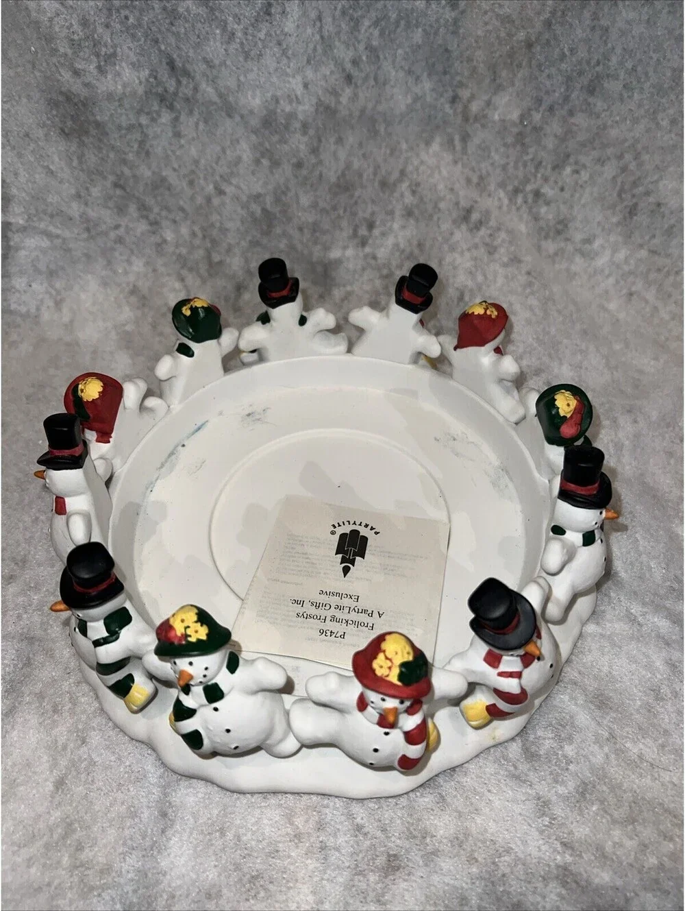 Partylite 12 Frolicking Frostys Snowmen 3 Wick Holder in Original Box - 9" - Picture 2 of 4